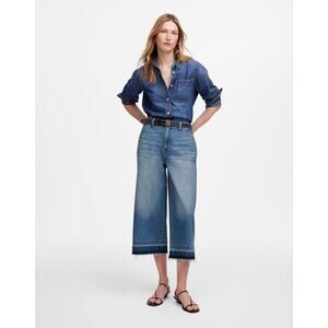 Madewell Women's Denim Culottes Cropped Jeans Blue Size 26 Raw Hem Boho Preppy